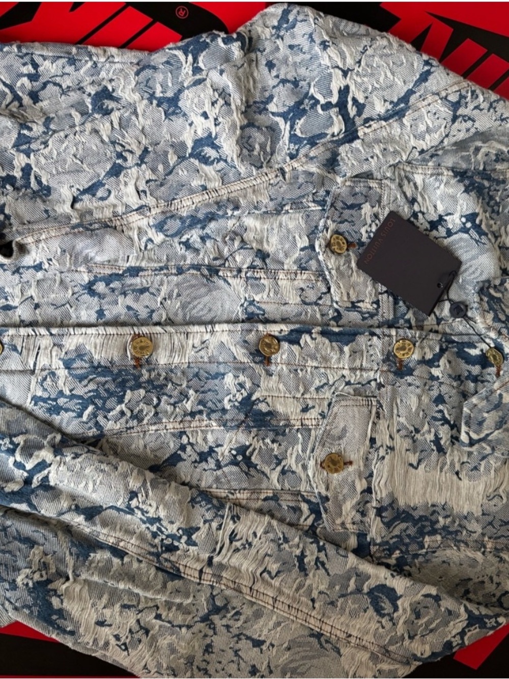 LV Men's Blue Patterned Jeans Jacket